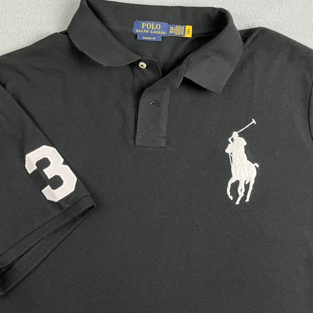 Polo Ralph Lauren Big Pony Mesh Cotton Polo Shirt Black Short Sleeve Men's XXL